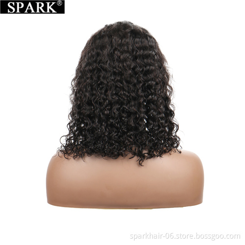 Real hair bob headgear 1B water wave bob foreign trade new product 4x4 front lace curly hair wave